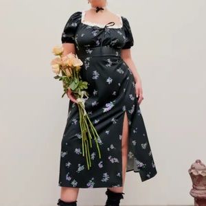 CIDER Floral Slit Midi Dress